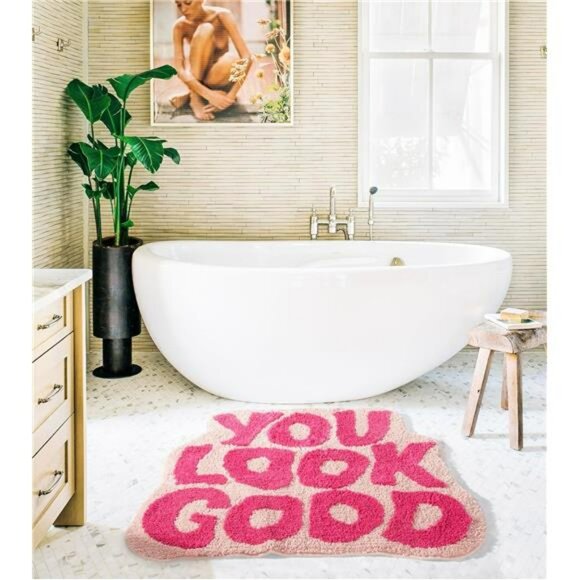 Pink You Look Good Bath Mat Non Slip Funny Cute Rug for Bathroom or Bedroom - Picture 3 of 7